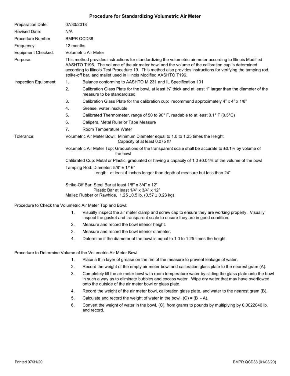 Form BMPR QCD38 Standardization of Volumetric Air Meter - Illinois, Page 3