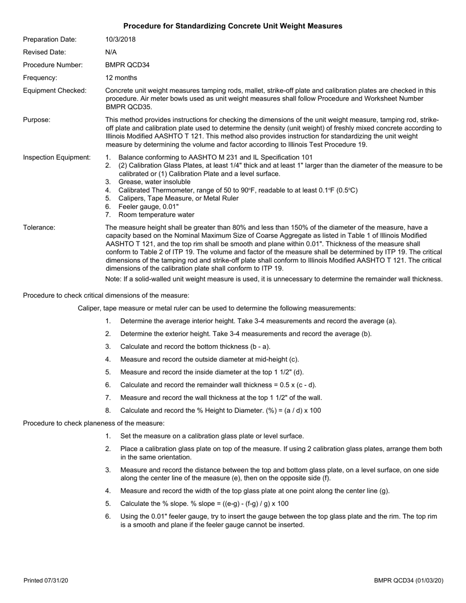 Form BMPR QCD34 Standardization of Concrete Unit Weight Measures - Illinois, Page 3