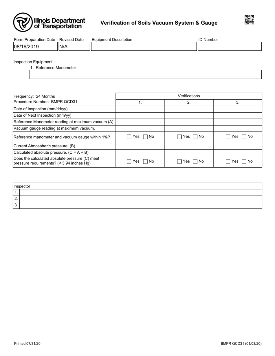 Form BMPR QCD31 Verification of Soils Vacuum System  Gauge - Illinois, Page 1