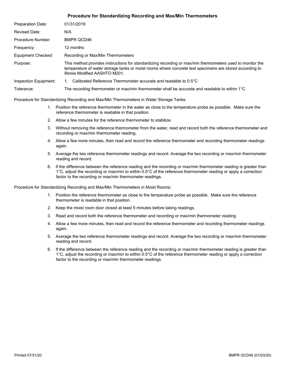 Form BMPR QCD46 Standardization of Recording  Max / Min Thermometers - Illinois, Page 2
