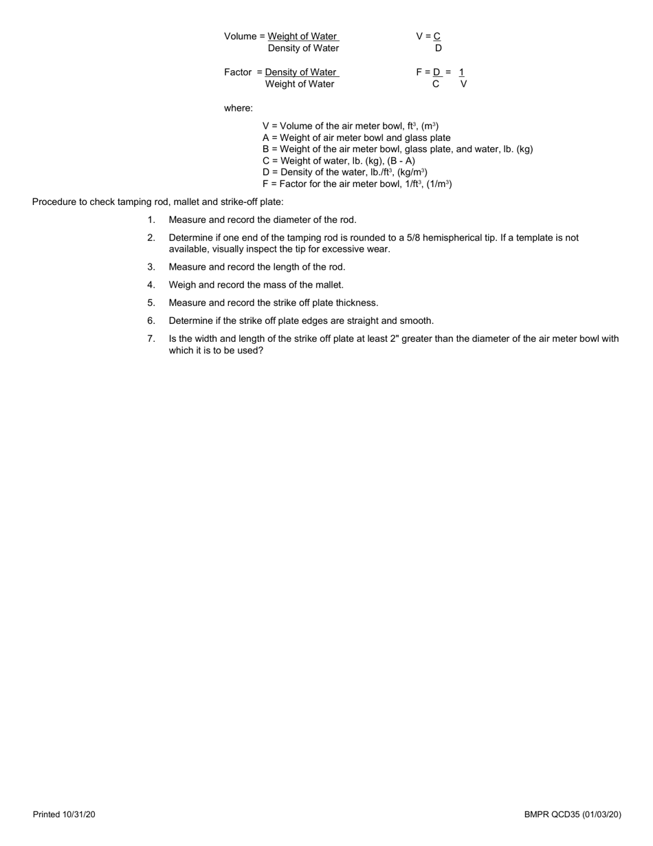 Form BMPR QCD35 Pcc Unit Weight Measures - Air Meter Bowl - Illinois, Page 3