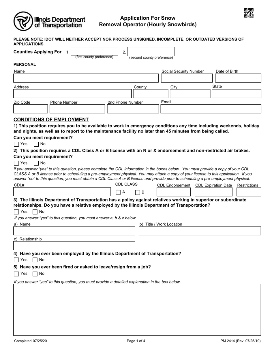 Form PM2414 Download Fillable PDF or Fill Online Application for Snow