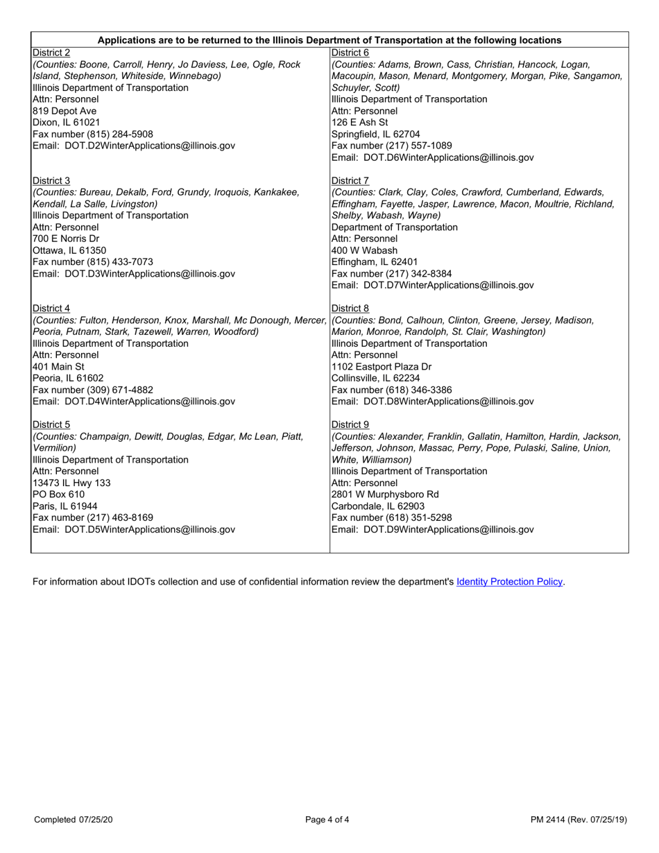 Form PM2414 Application for Snow Removal Operator (Hourly Snowbirds) - Illinois, Page 4