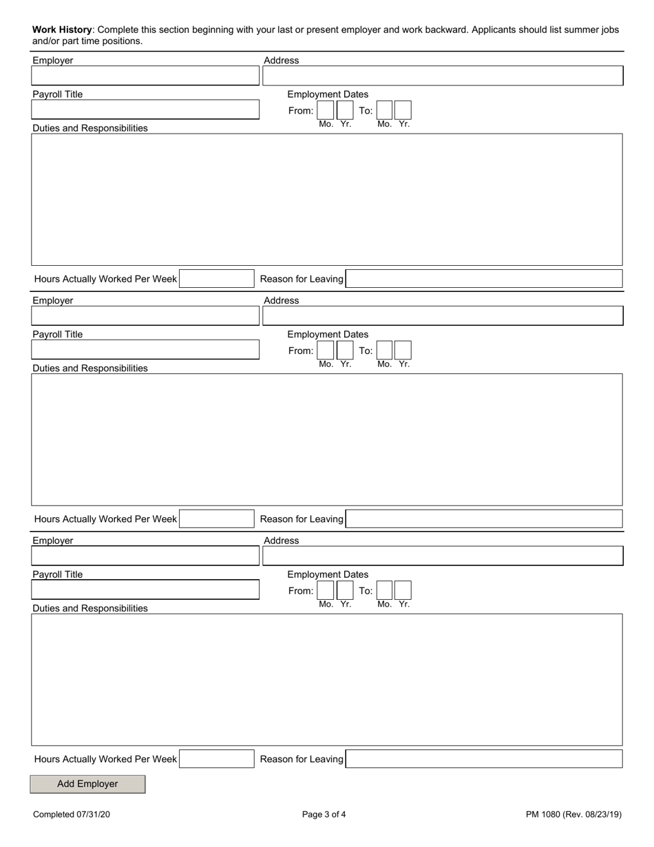 Form PM1080 Employment Application for Technical Positions - Illinois, Page 3