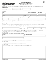 Form PM2416 Application for Winter Salaried Highway Maintainers (Monthly Snowbirds) Downstate - Illinois