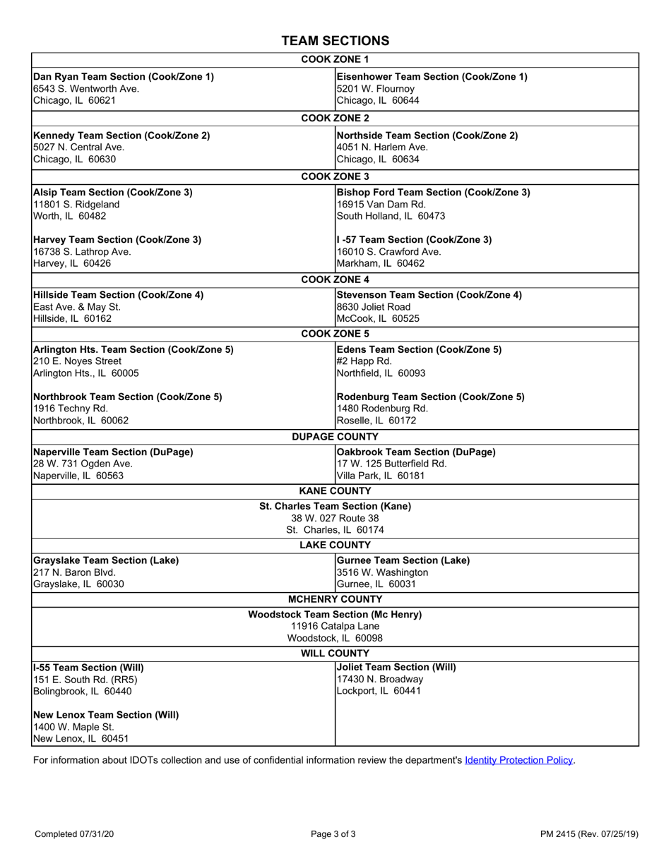 Form PM2415 Application for Winter Salaried Highway Maintainers (Monthly Snowbirds) District 1 - Illinois, Page 3