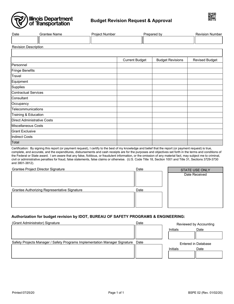 Form BSPE02 Budget Revision Request  Approval - Illinois, Page 1