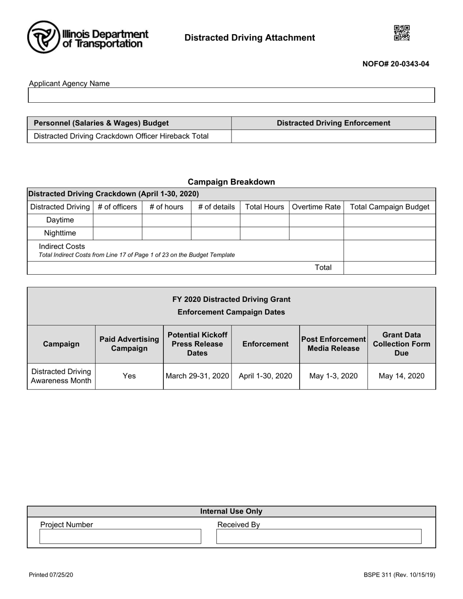 Form BSPE311 Distracted Driving Attachment - Illinois, Page 1