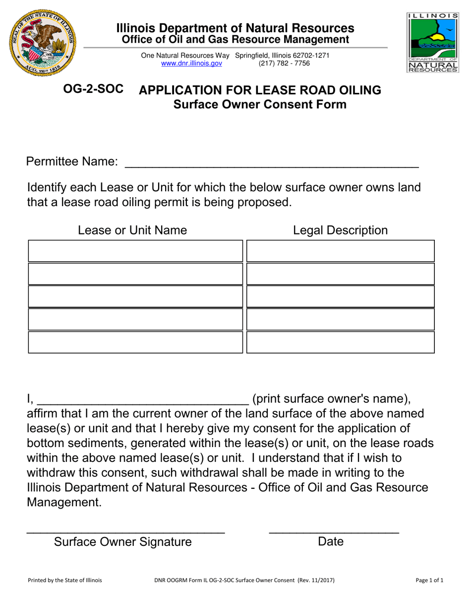 DNR OOGRM Form OG-2-SOC Lease Road Surface Owner Consent Form - Illinois, Page 1