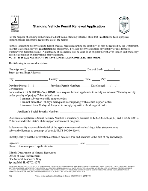 Standing Vehicle Permit Renewal Application - Illinois Download Pdf