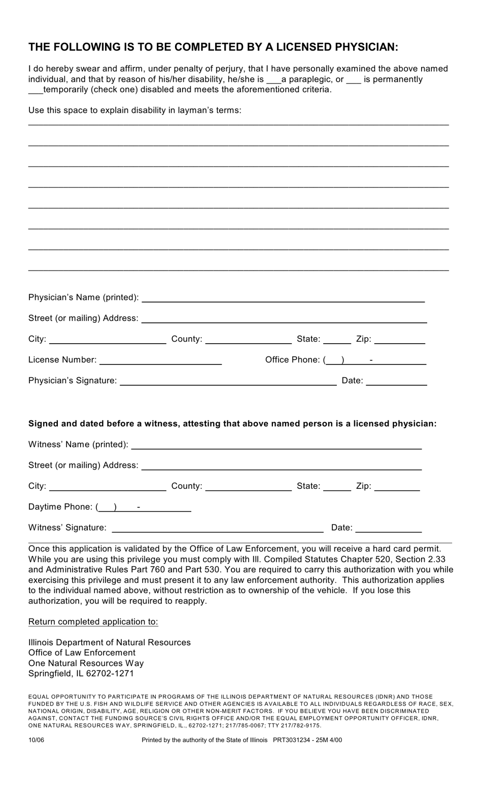 Standing Vehicle Permit Application - Illinois, Page 2