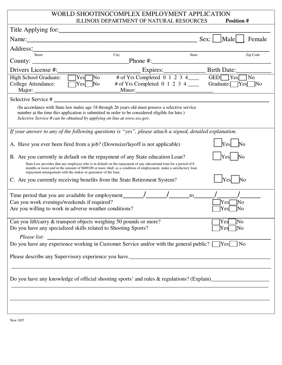 World Shooting Complex Employment Application - Illinois, Page 1