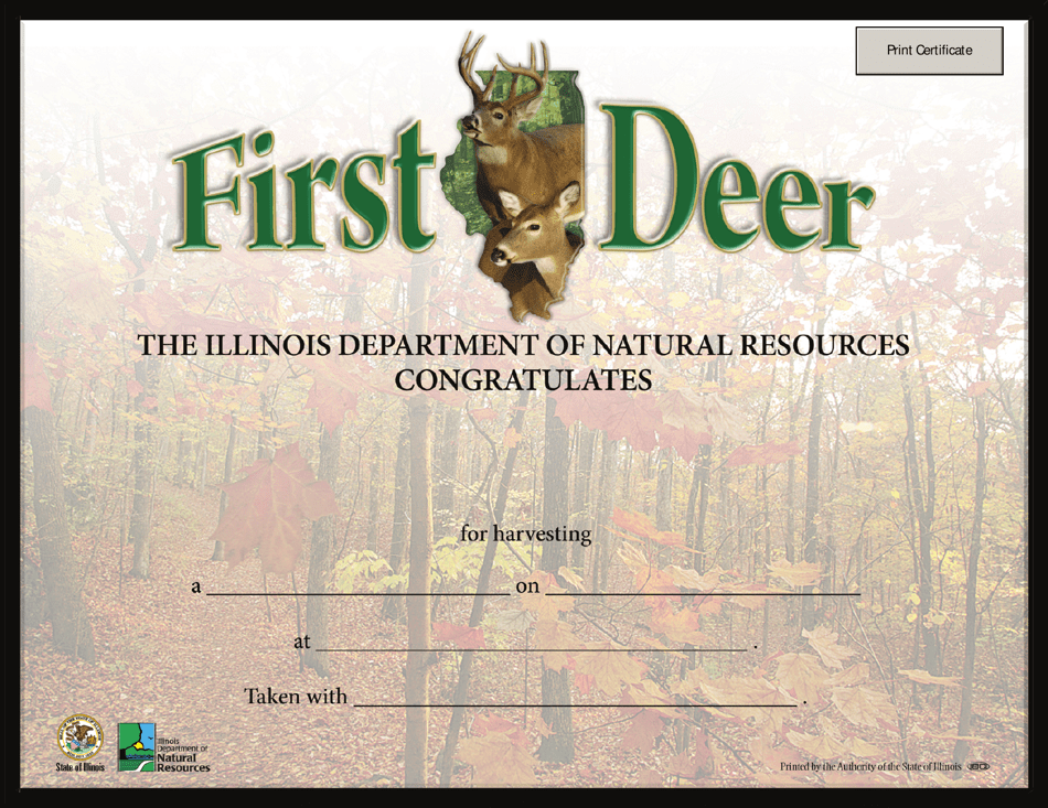 My First Deer Certificate - Illinois, Page 1