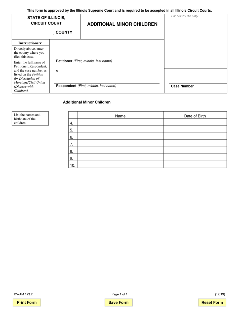 Form DV-AM123.2 Additional Minor Children - Illinois, Page 1