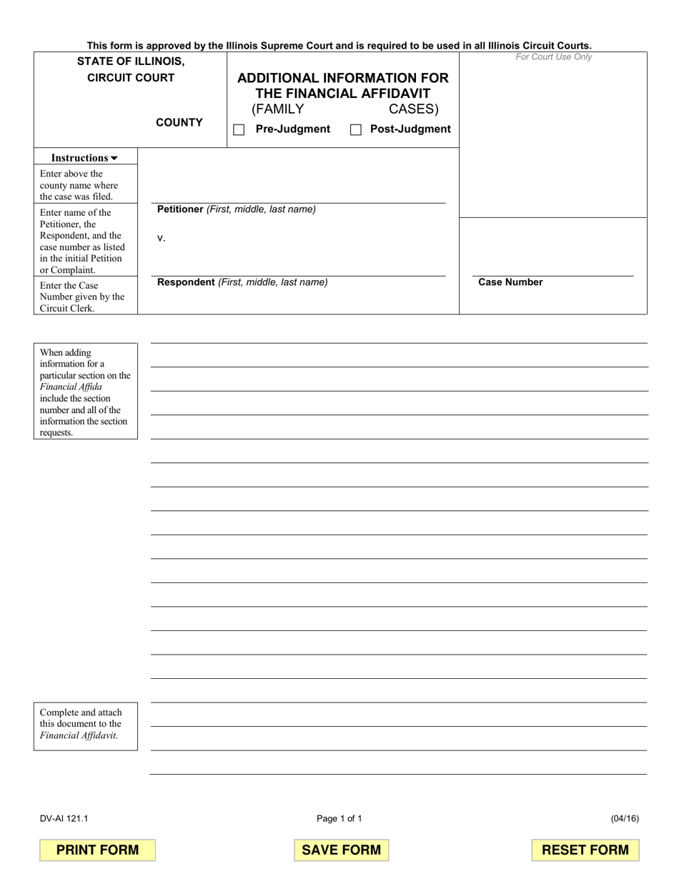 Financial Affidavit Illinois Form Printable Printable Forms Free Online   Form Dv Ai121 1 Additional Information For Financial Affidavit Illinois Print Big 