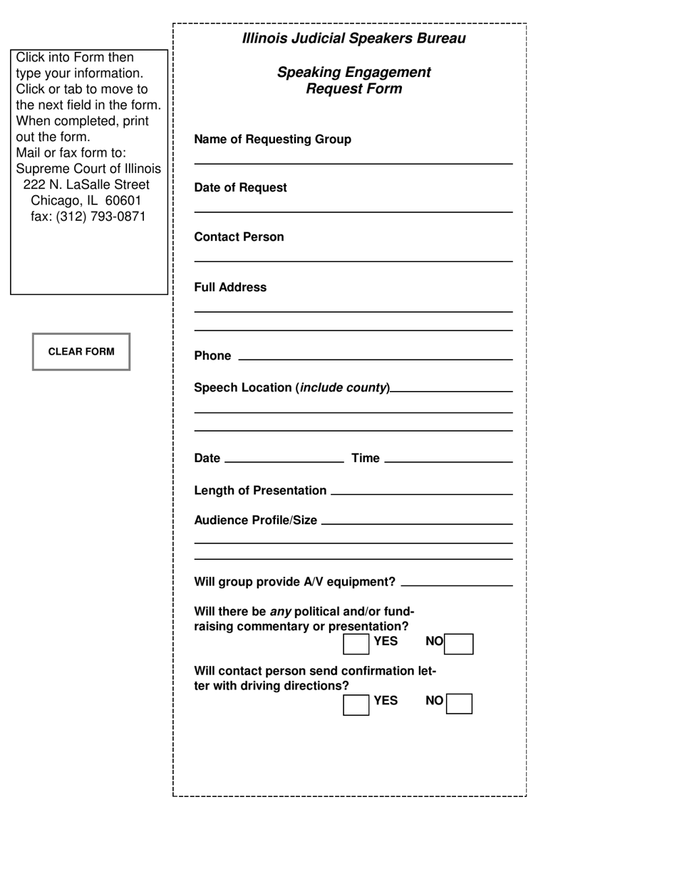 Speaking Engagement Request Form - Illinois, Page 1