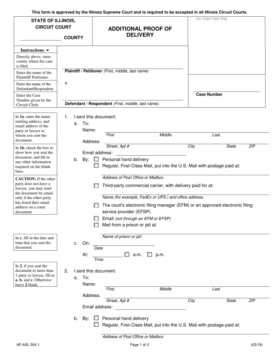 Form AP-ASL504.1 Additional Proof of Delivery - Illinois, Page 1