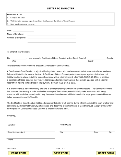 Form GC-LE2407.1 Letter to Employer - Illinois