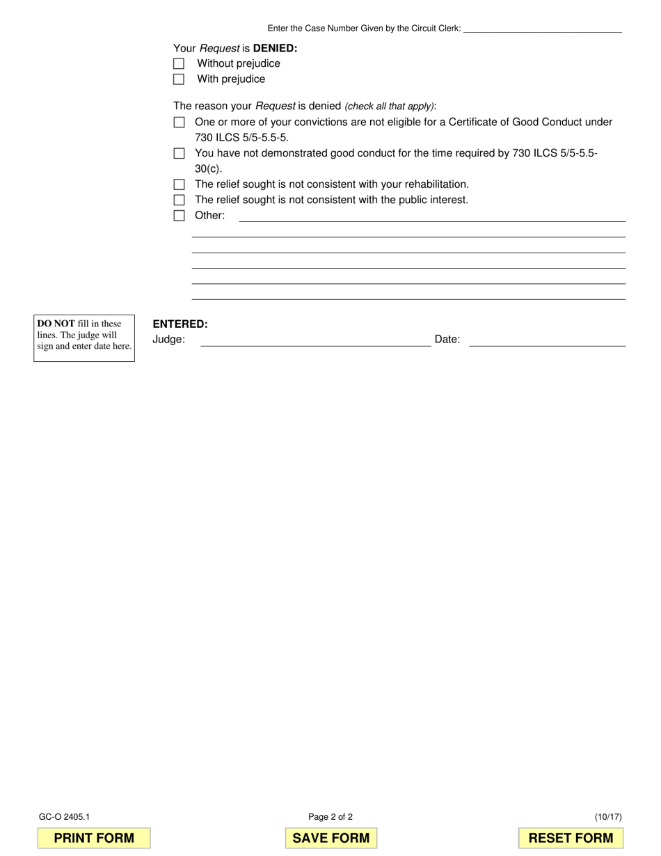 Form GC-O2405.1 Order for Request for Certificate of Good Conduct - Illinois, Page 2