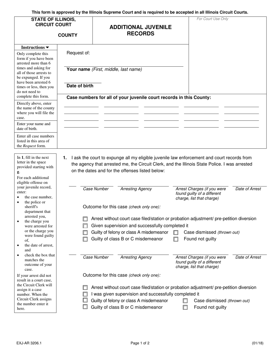 Form EXJ-AR3206.1 Additional Juvenile Records - Illinois, Page 1