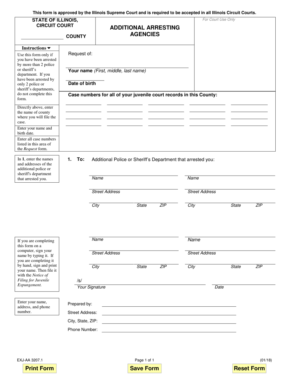Form EXJ-AA3207.1 Additional Arresting Agencies - Illinois, Page 1