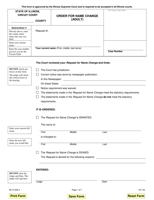 Form NC-O305.4 Order for Name Change (Adult) - Illinois