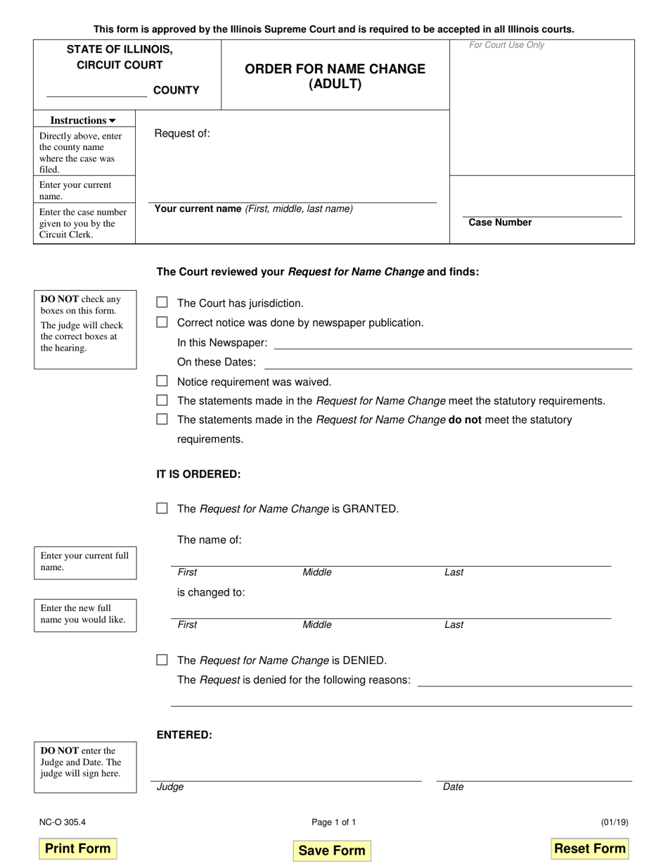 Form NC-O305.4 Order for Name Change (Adult) - Illinois, Page 1