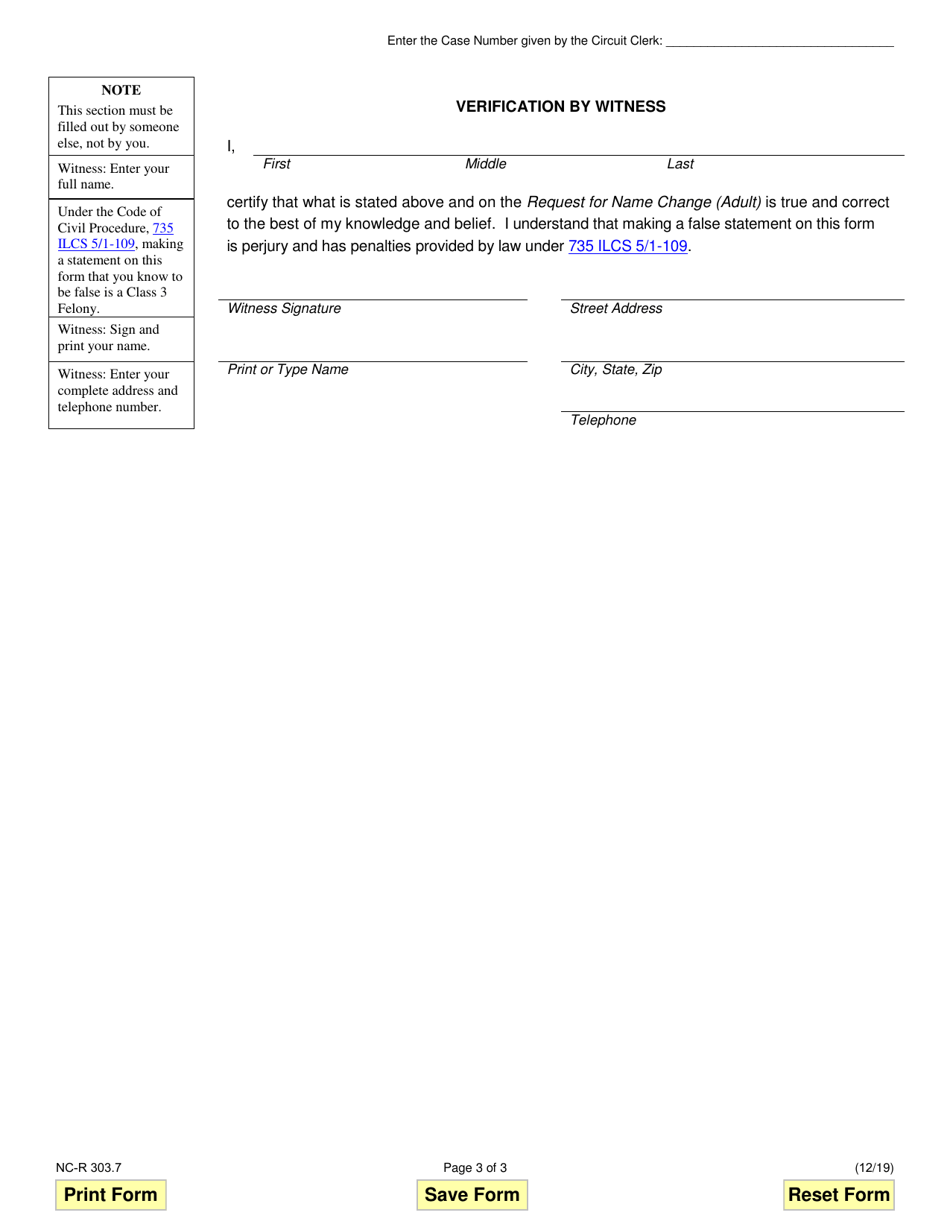 Form NC-R303.7 Request for Name Change (Adult) - Illinois, Page 3