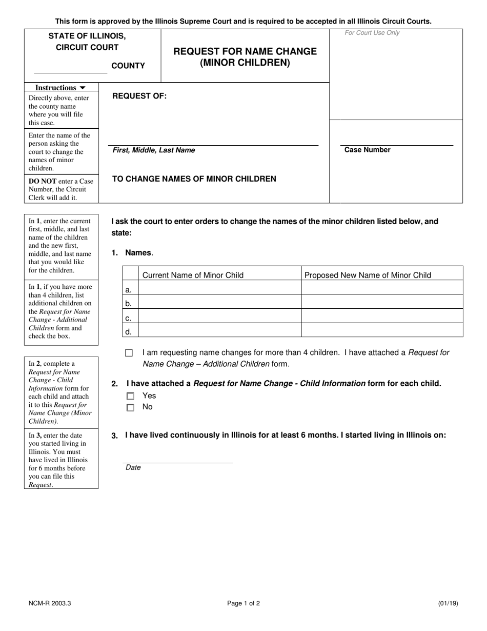 Form NCM-R2003.3 Request for Name Change (Minor Children) - Illinois, Page 1