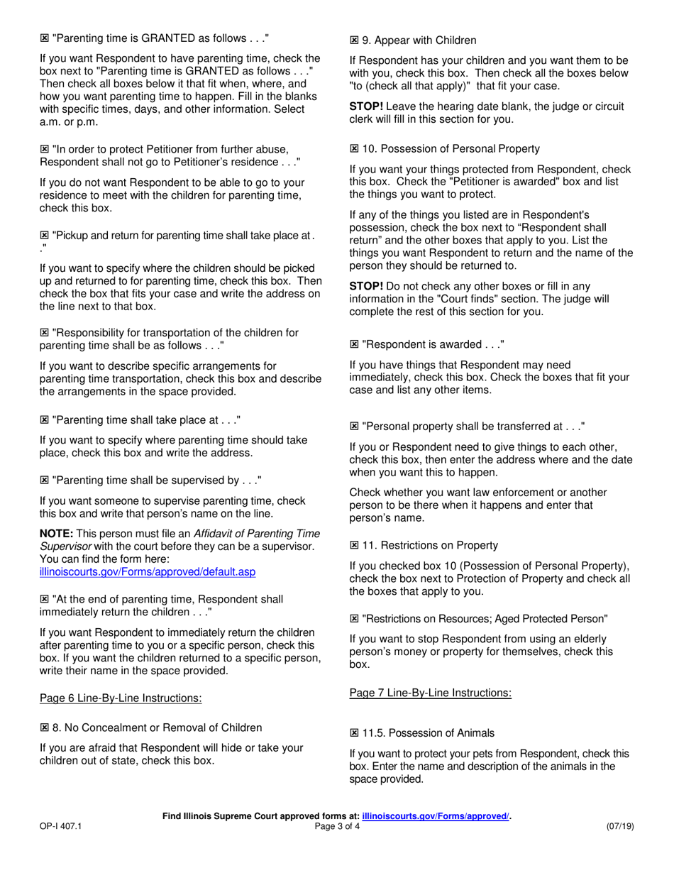 Instructions for Form OP-P405.2 Order of Protection - Illinois, Page 3