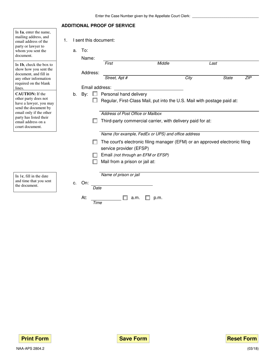 Form NAA-APS2804.2 Additional Proof of Service - Illinois, Page 1