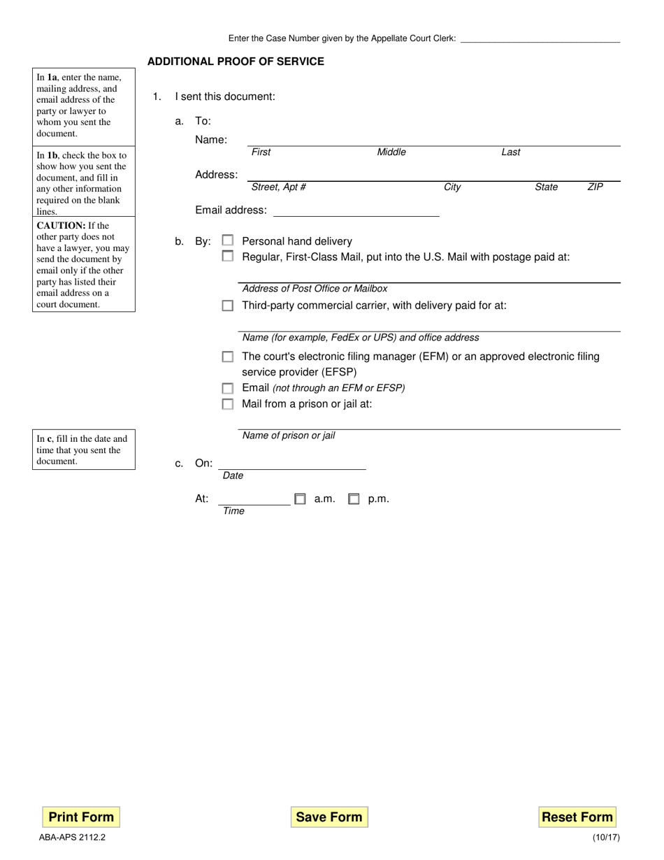 Form ABA-APS2112.2 Additional Proof of Service - Illinois, Page 1