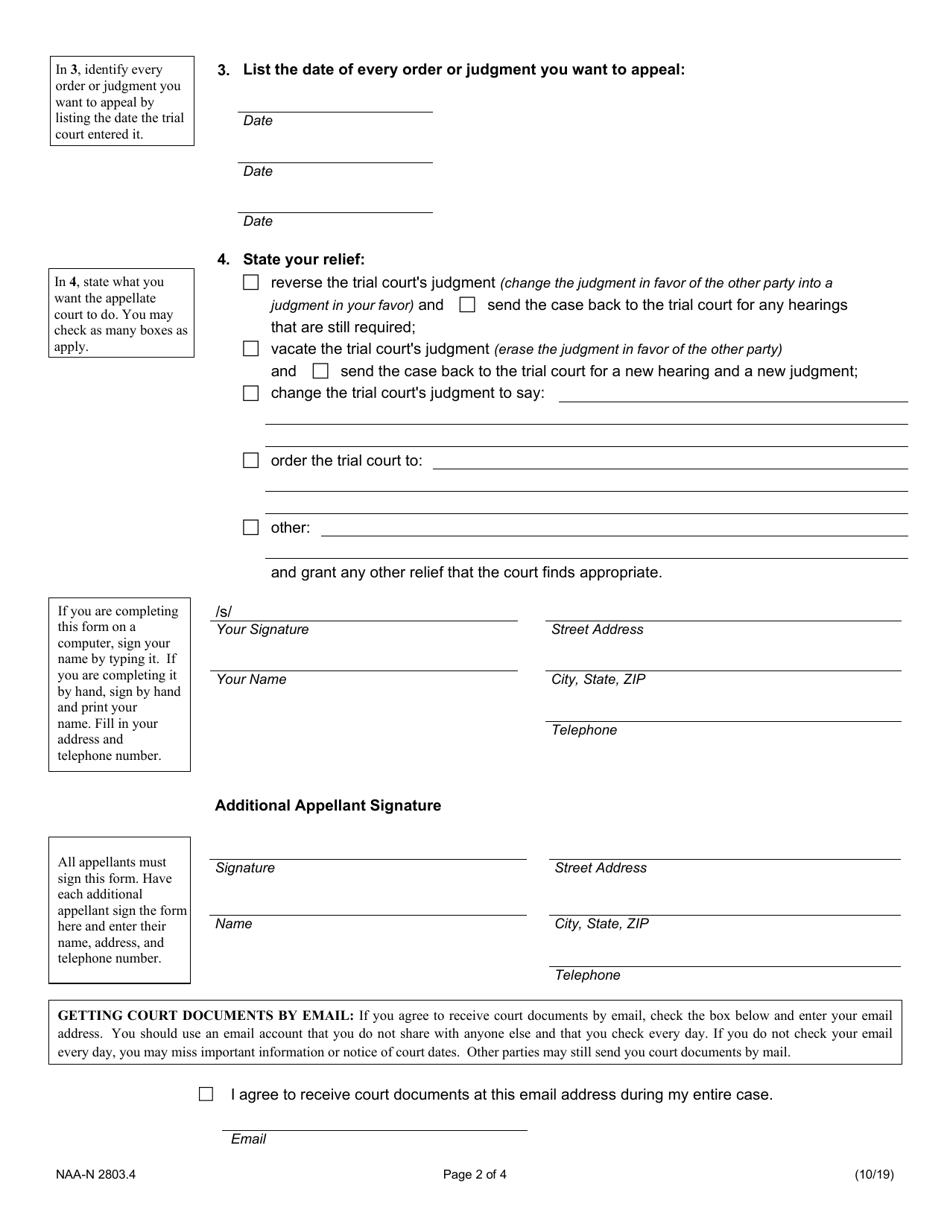 Form NAA-N2803.4 Notice of Appeal - Illinois, Page 2
