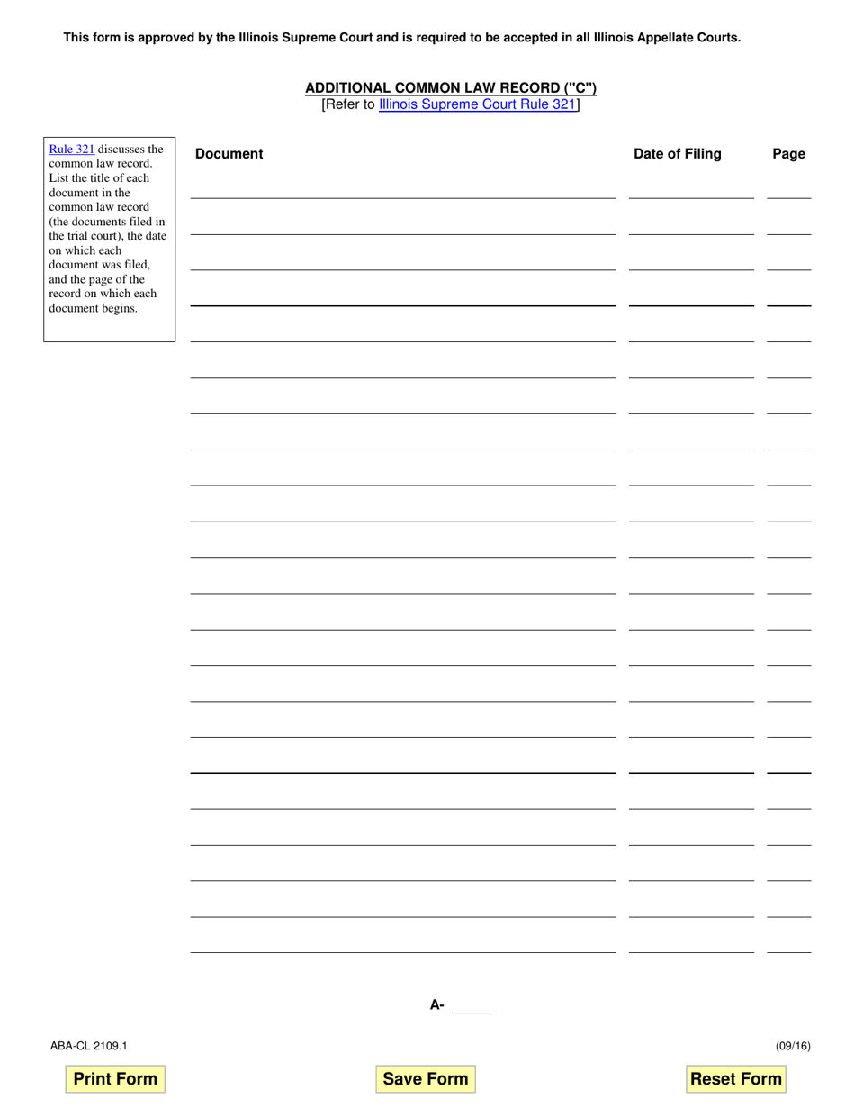 Form ABA-CL2109.1 Additional Common Law Record (c) - Illinois, Page 1