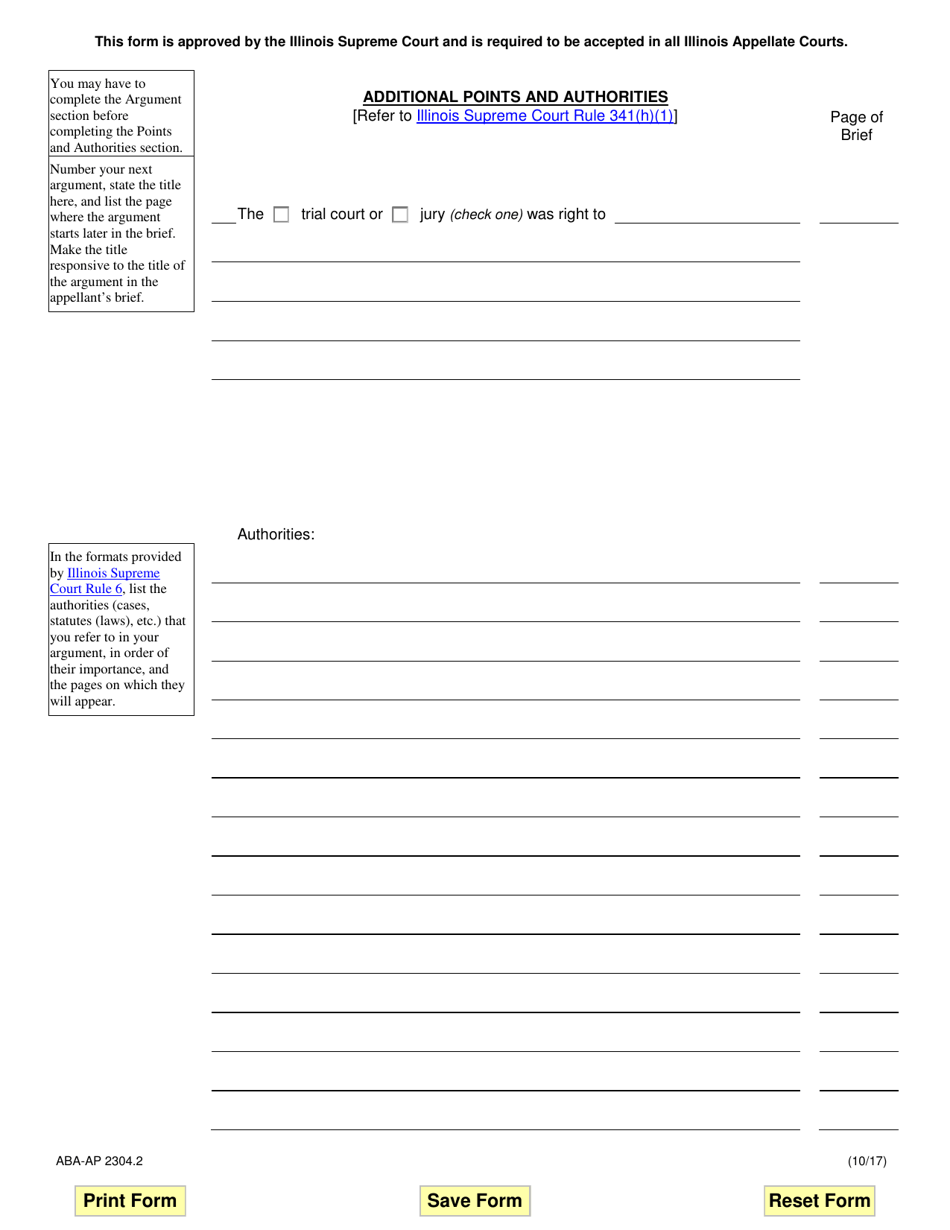 Form ABA-AP2304.2 Additional Points and Authorities - Illinois, Page 1