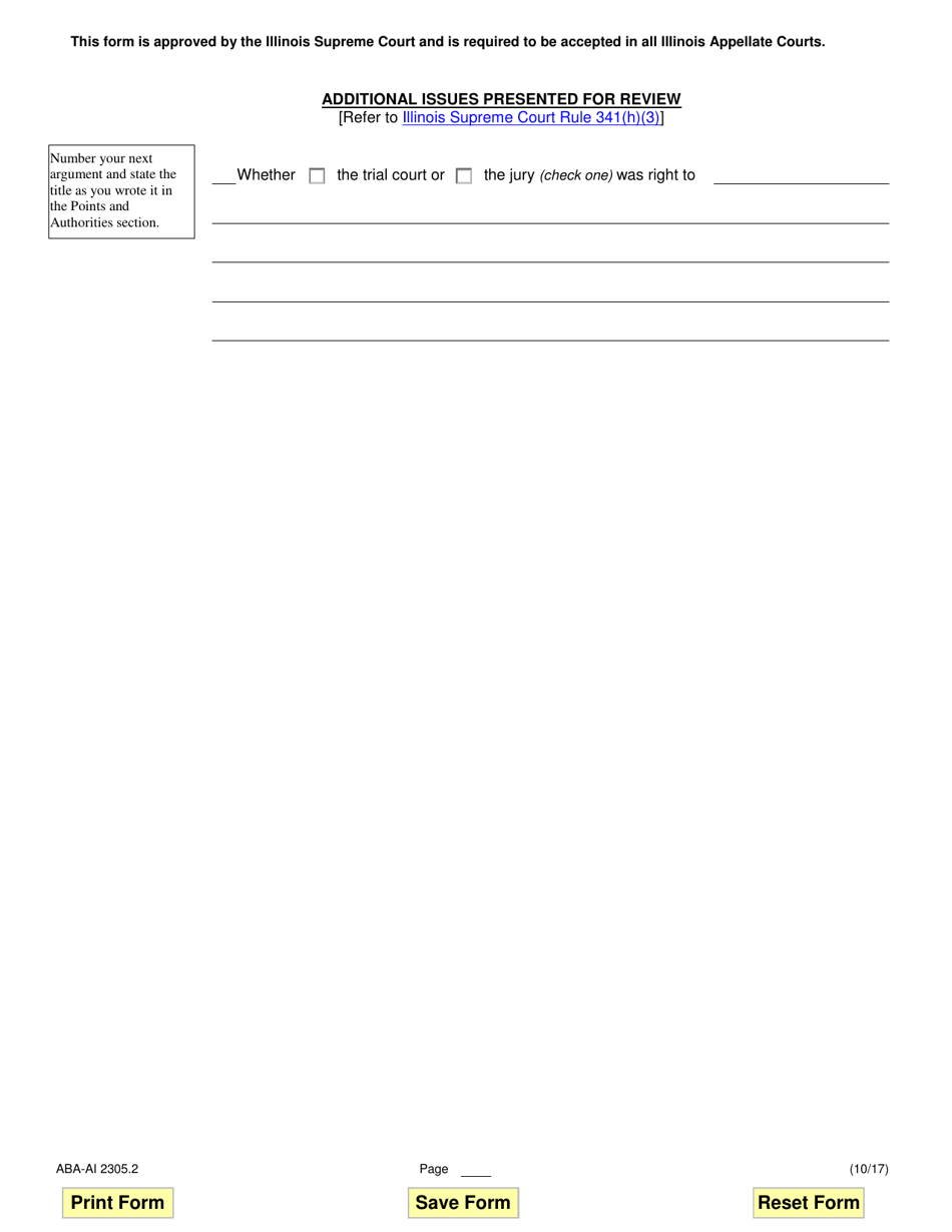Form ABA-AI2305.2 Additional Issues Presented for Review - Illinois, Page 1