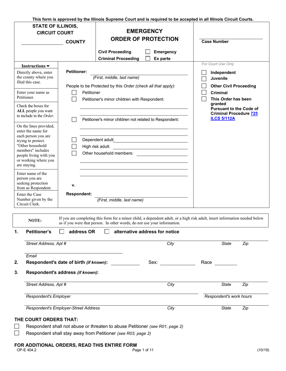 Form OP-E404.2 Emergency Order of Protection - Illinois, Page 1