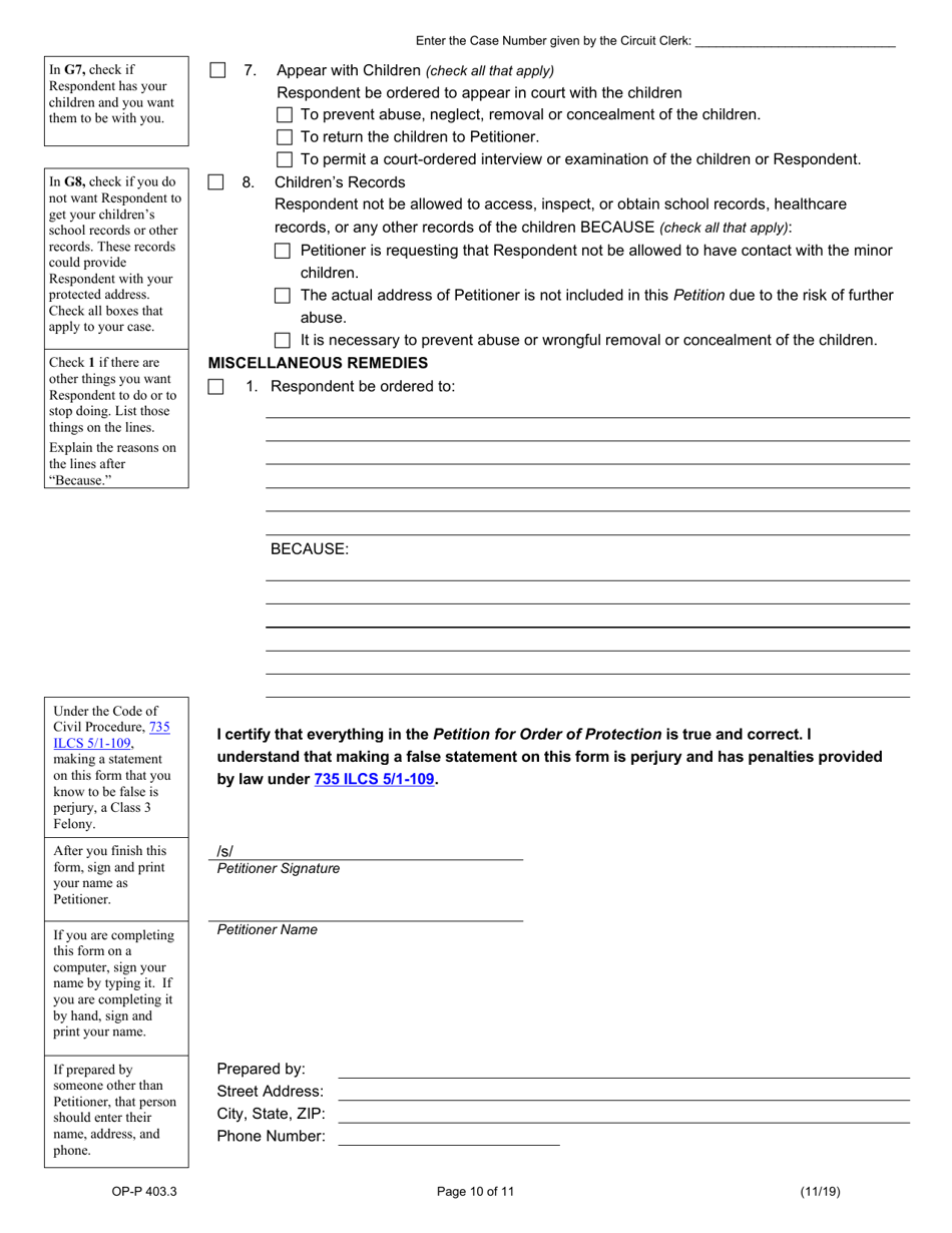 Form OP-P403.3 Petition for Order of Protection - Illinois, Page 10