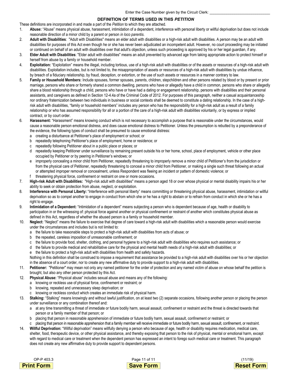 Form OP-P403.3 Petition for Order of Protection - Illinois, Page 11