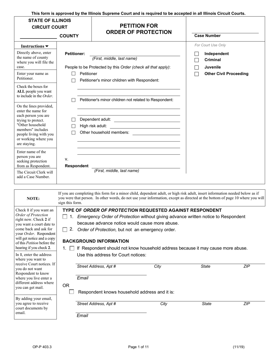 Form OP-P403.3 Petition for Order of Protection - Illinois, Page 1