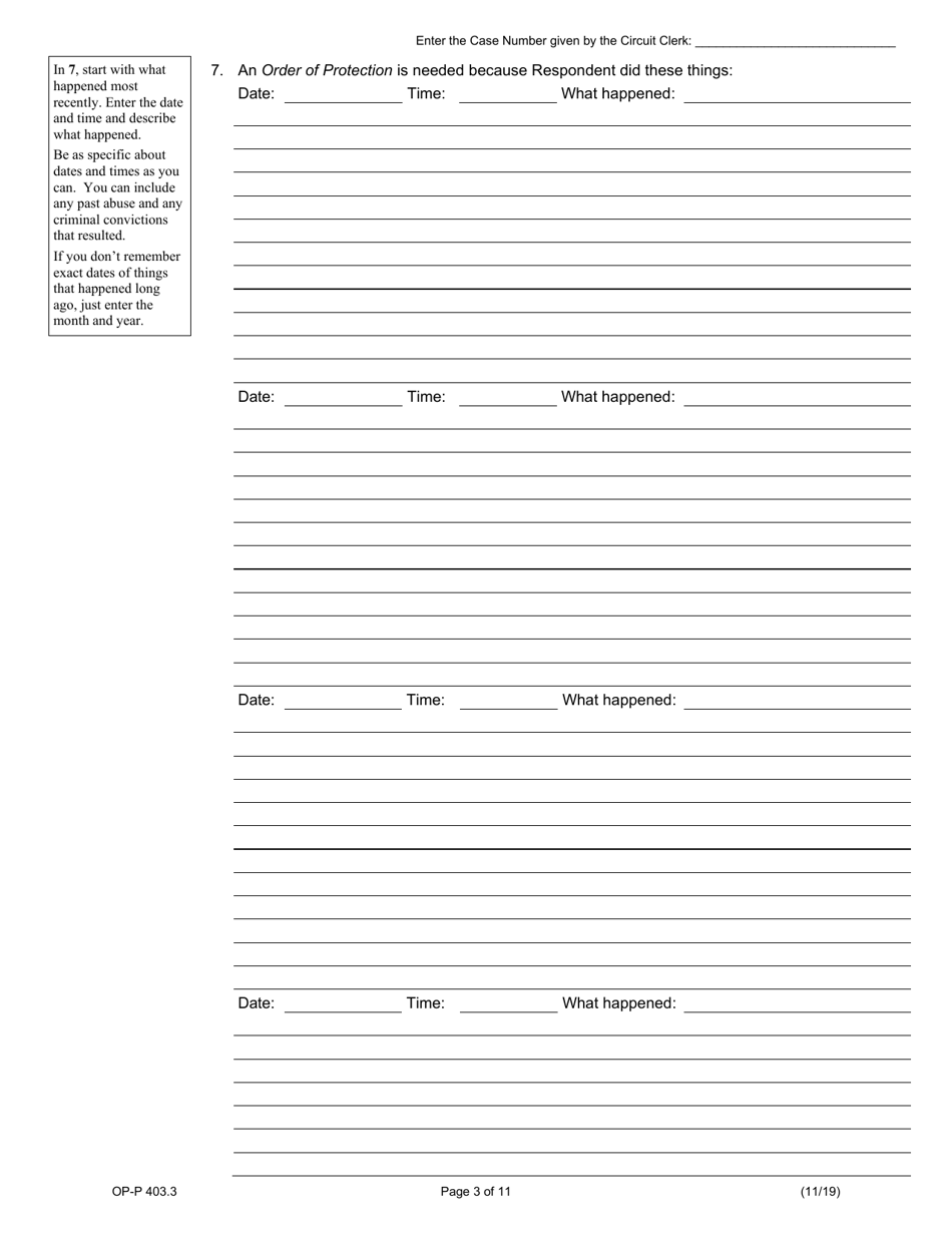 Form OP-P403.3 Petition for Order of Protection - Illinois, Page 3