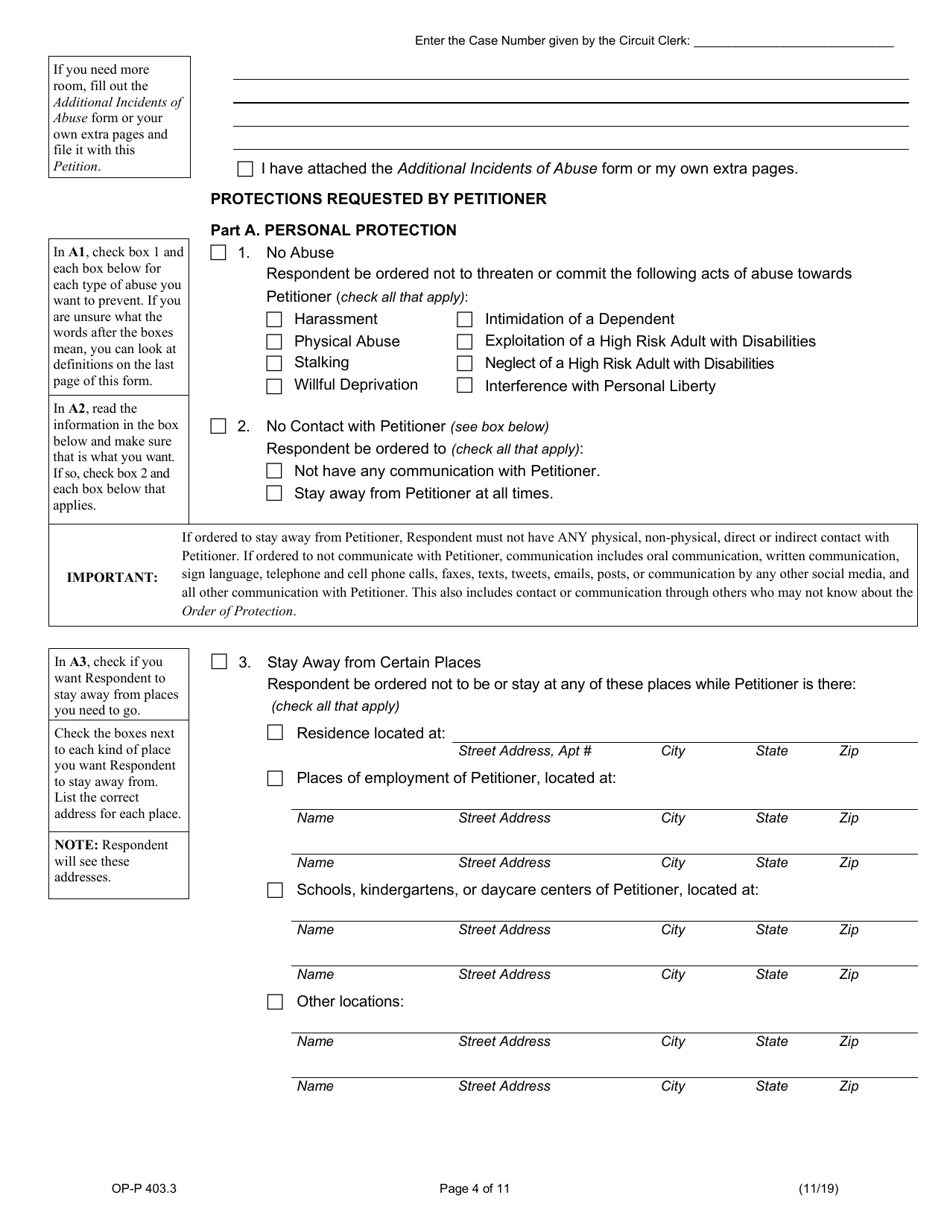 Form OP-P403.3 Petition for Order of Protection - Illinois, Page 4