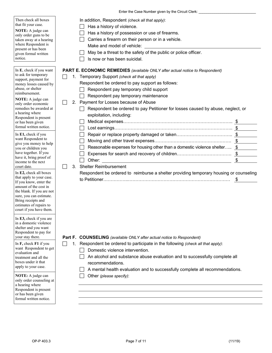 Form OP-P403.3 Petition for Order of Protection - Illinois, Page 7