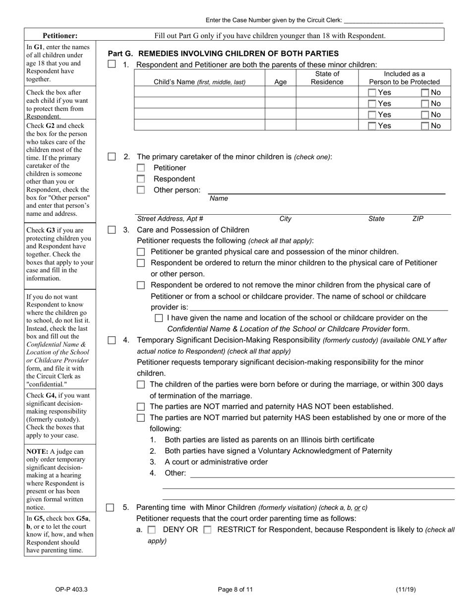 Form OP-P403.3 Petition for Order of Protection - Illinois, Page 8