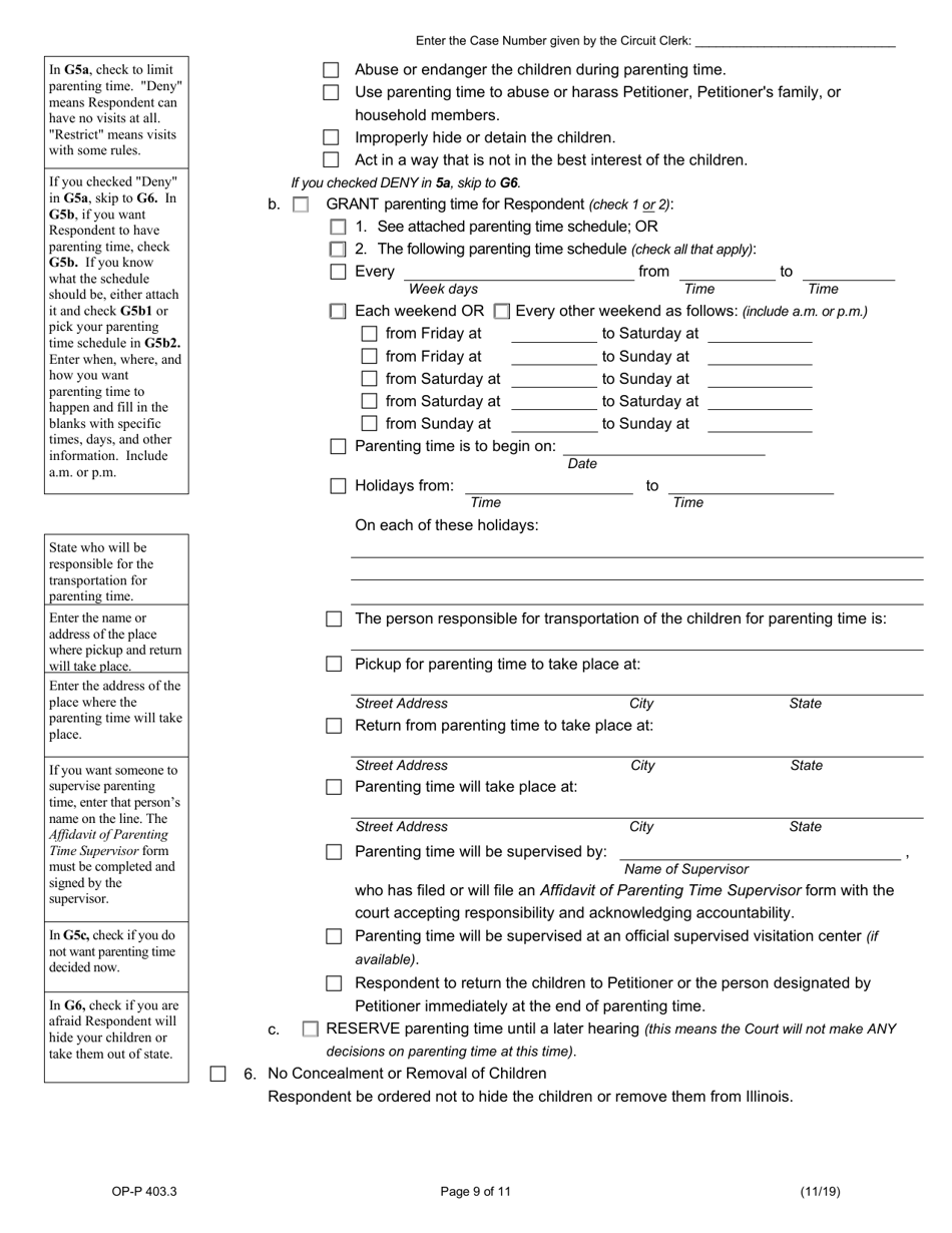 Form OP-P403.3 Petition for Order of Protection - Illinois, Page 9