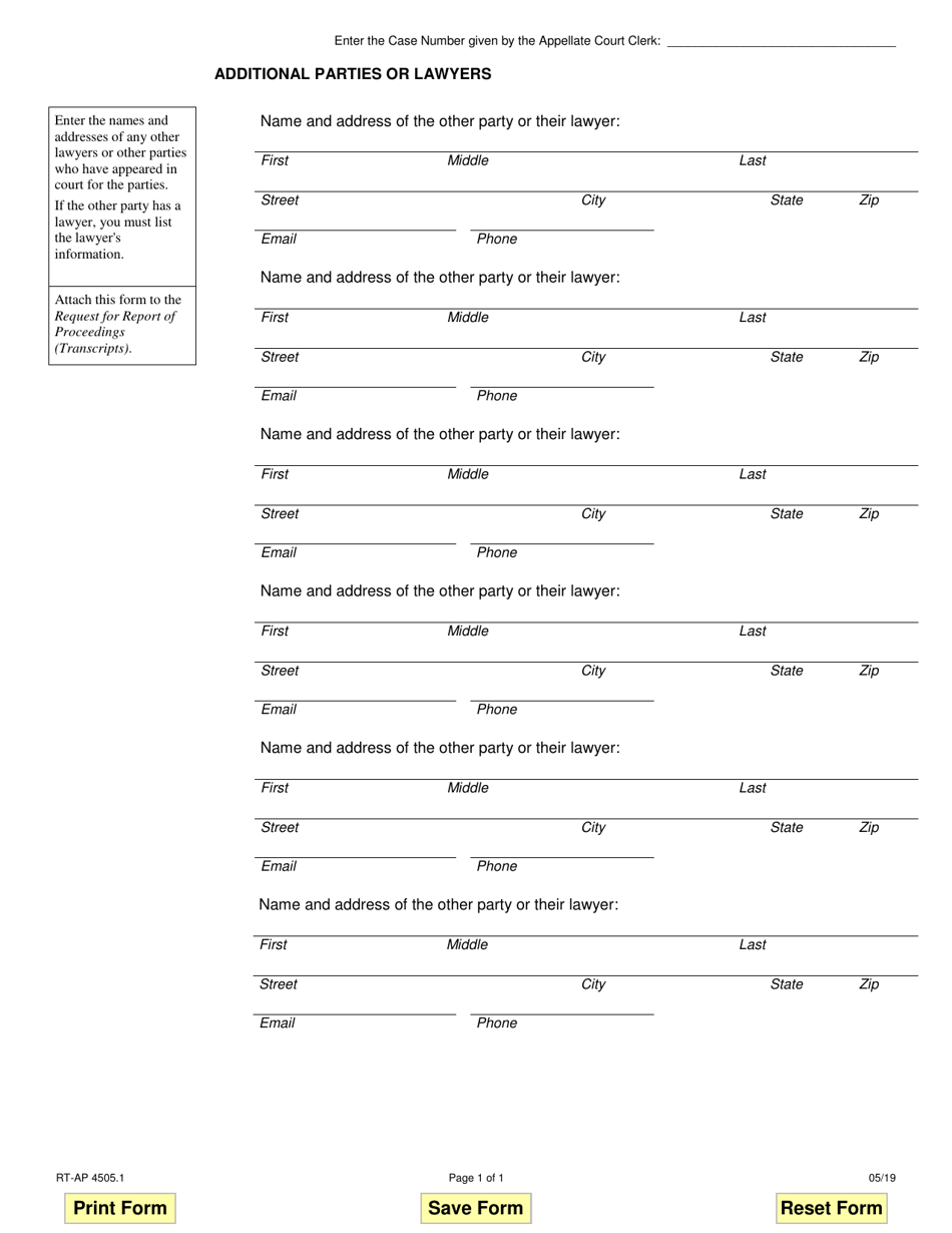 Form RT-AP4505.1 Additional Parties or Lawyers - Illinois, Page 1