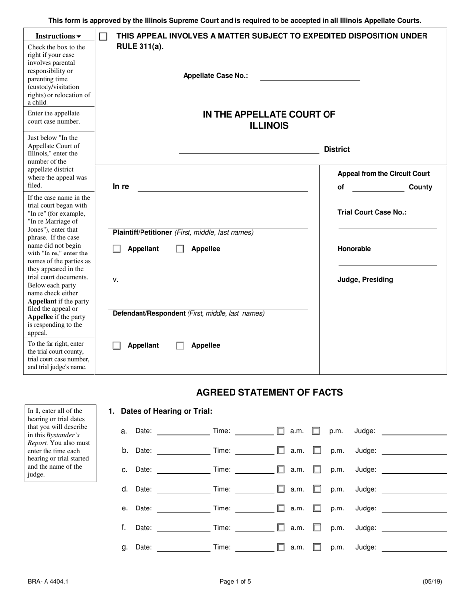 Form BRA-A4404.1 Agreed Statement of Facts - Illinois, Page 1