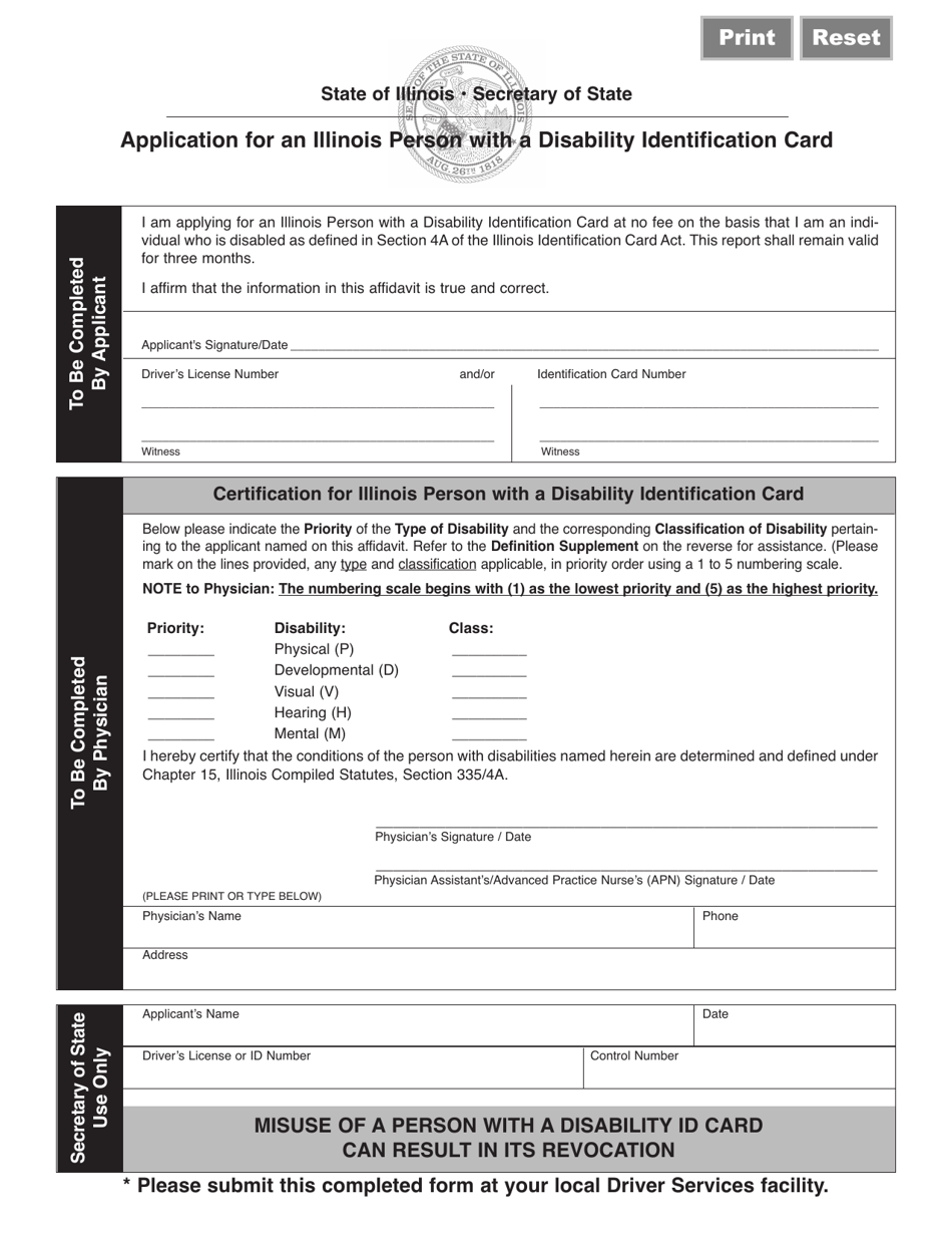 Form DSD X164 Application for an Illinois Person With a Disability Identification Card - Illinois, Page 1