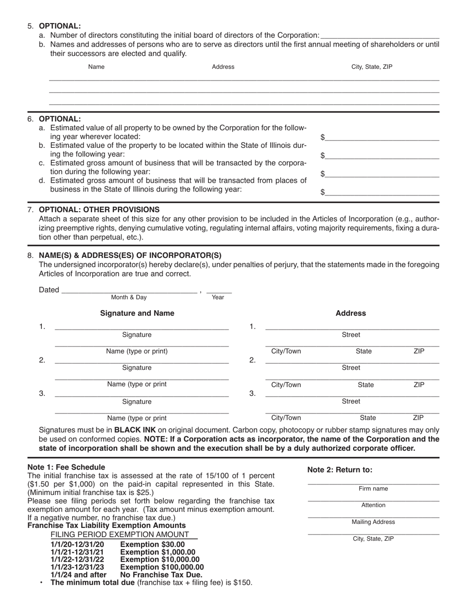 Form BCA2.10(2A) Articles of Incorporation (Close Corporation) - Illinois, Page 2