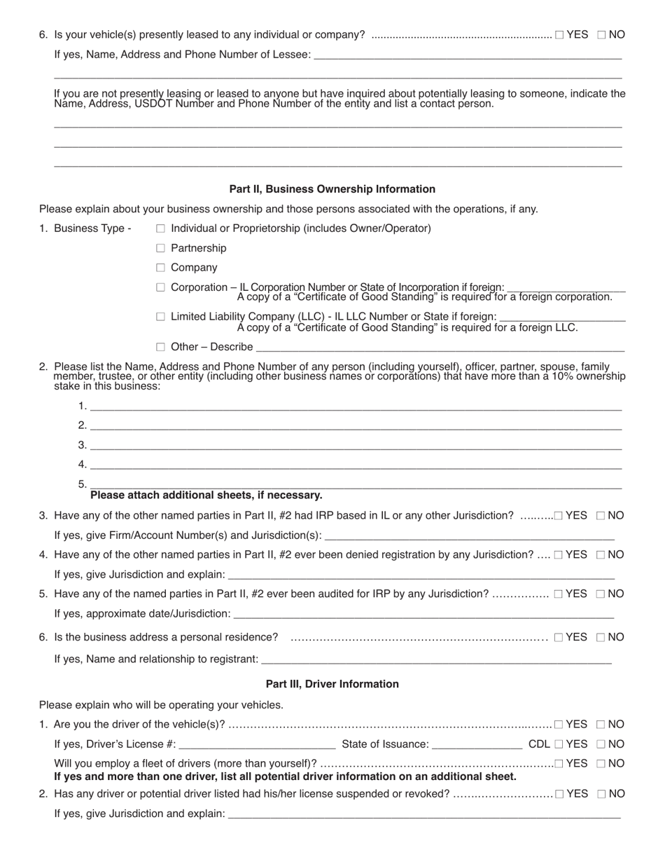 Form CFT23 Schedule G Schedule for First-Year Irp Applicants or Business Operational Changes - Illinois, Page 2